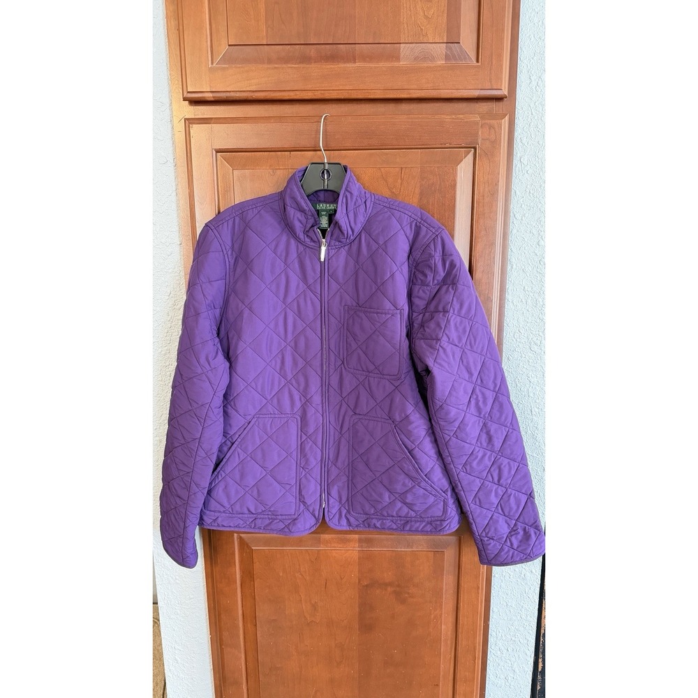 Lauren Ralph Lauren Large Purple Quilted Jacket Coat  Pockets 100% Polyester